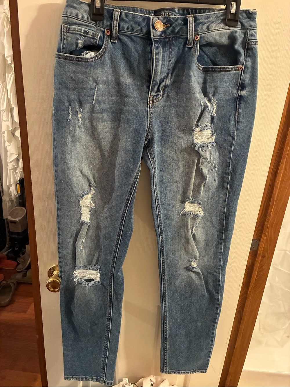 Maurices Light Blue Distressed Straight Leg Jeans